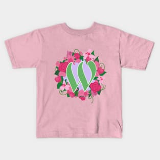 Monogram W, Personalized Floral Initial Kids T-Shirt